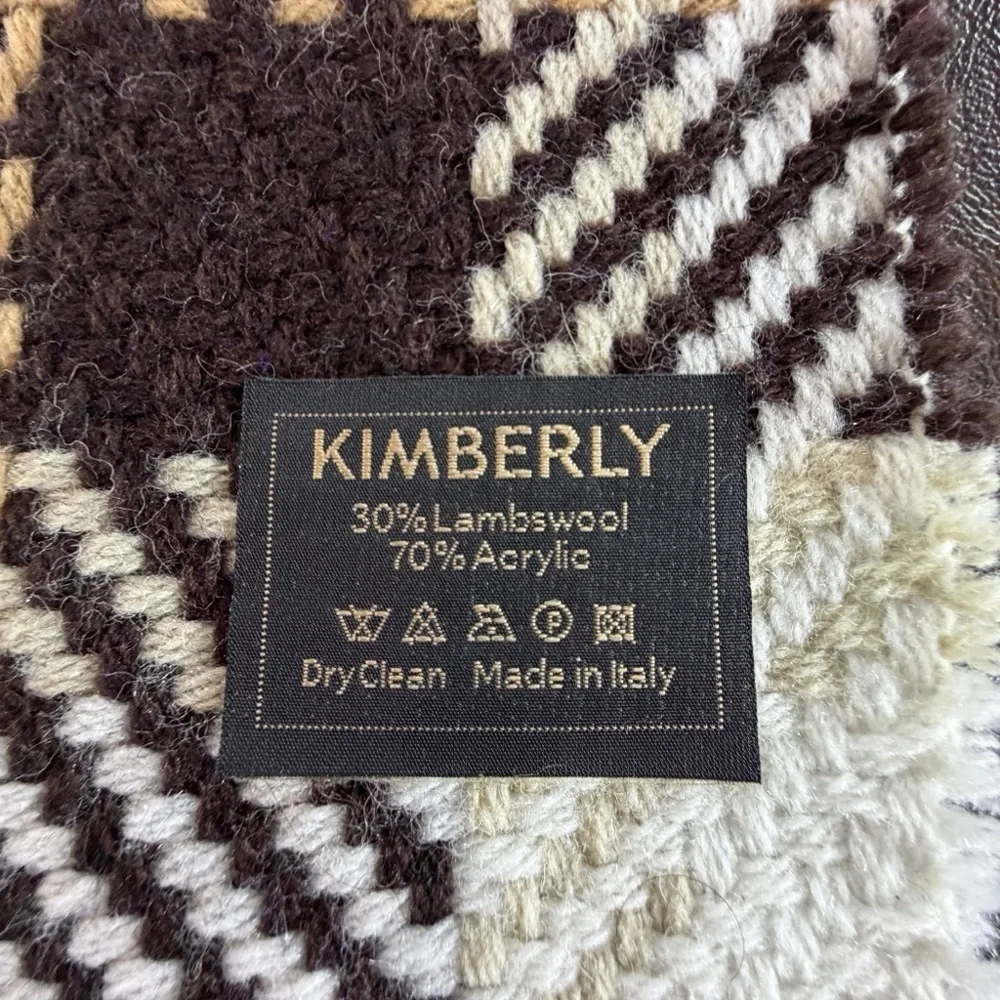 Kimberly Lambs Wool Blend Checkered Scarf - Tan, Brown, Cream Made in Italy